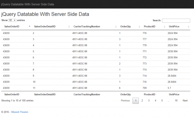 jQuery Datatable With Server Side Data