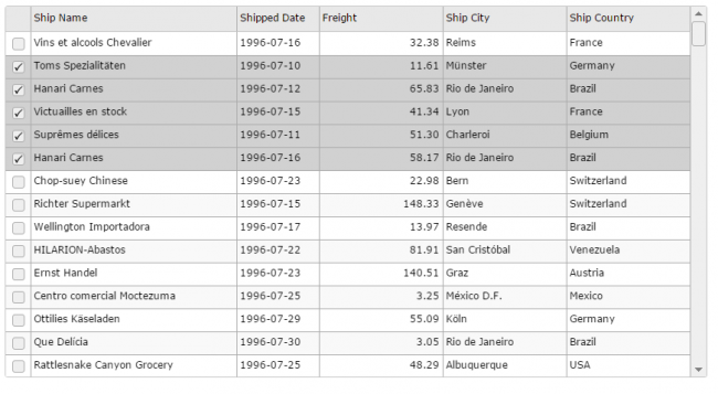 Grid with check box selection